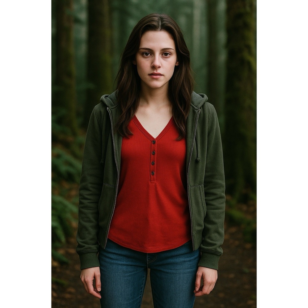 Old Navy Henley Top Womens M Red Ribbed Slim Fit Casual Bella Swan Y2K
